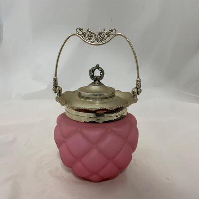 .227. Quilted Pink Glass Cracker Jar | c. 1890