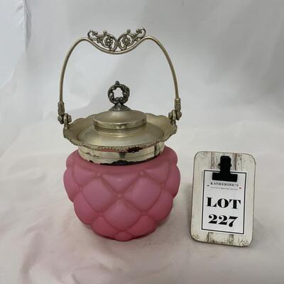 .227. Quilted Pink Glass Cracker Jar | c. 1890