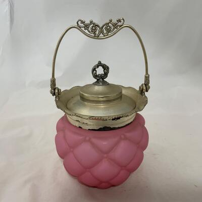 .227. Quilted Pink Glass Cracker Jar | c. 1890