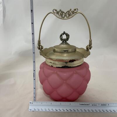 .227. Quilted Pink Glass Cracker Jar | c. 1890