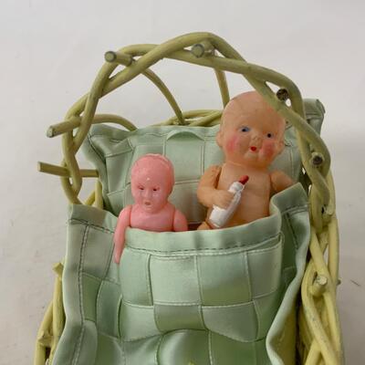 .229. Mini Wicker Doll Cradle | Celluloid Doll