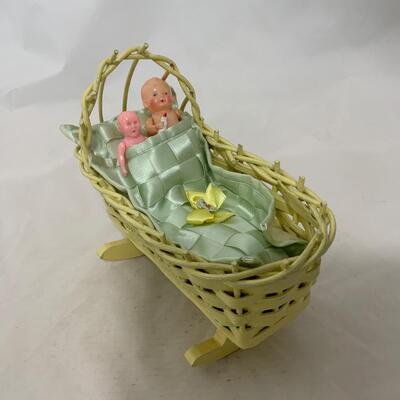 .229. Mini Wicker Doll Cradle | Celluloid Doll