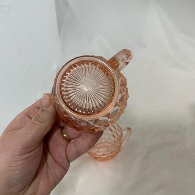 .237. Pink Depression Creamer and Sugar | Nut Grinder | c. 1930