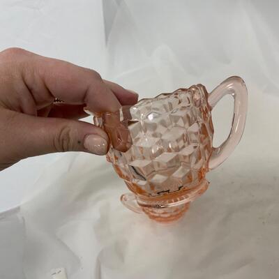 .237. Pink Depression Creamer and Sugar | Nut Grinder | c. 1930