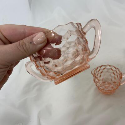 .237. Pink Depression Creamer and Sugar | Nut Grinder | c. 1930