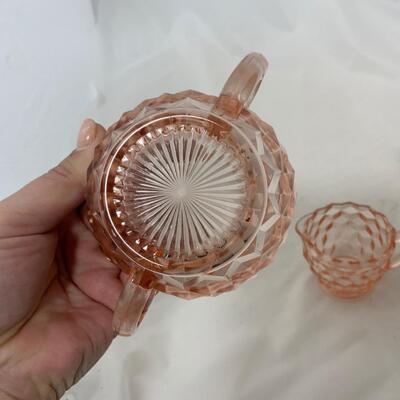.237. Pink Depression Creamer and Sugar | Nut Grinder | c. 1930