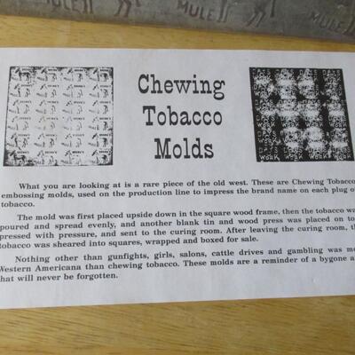 Vintage Brown's Mule Chewing Tobacco Metal Embossed Stamp Mold Tin Sheet