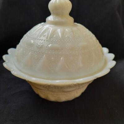 Milk Glass Lidded Candy Dish