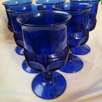 Cobalt Blue Glass Goblets Set of 6