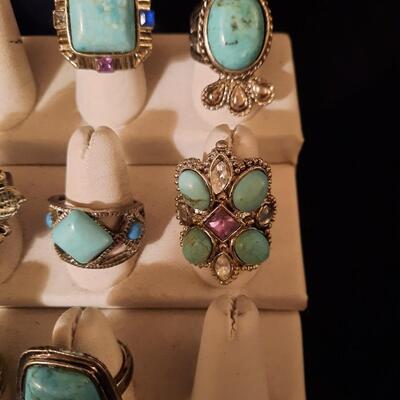 Vintage Sarah Coventry Style Faux Turquoise Rings Lot of 15