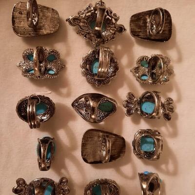 Vintage Sarah Coventry Style Faux Turquoise Rings Lot of 15