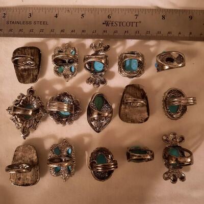 Vintage Sarah Coventry Style Faux Turquoise Rings Lot of 15