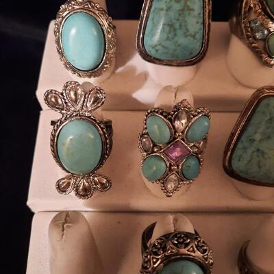 Vintage Sarah Coventry Style Faux Turquoise Rings Lot of 15