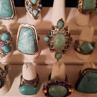 Vintage Sarah Coventry Style Faux Turquoise Rings Lot of 15