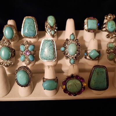 Vintage Sarah Coventry Style Faux Turquoise Rings Lot of 15