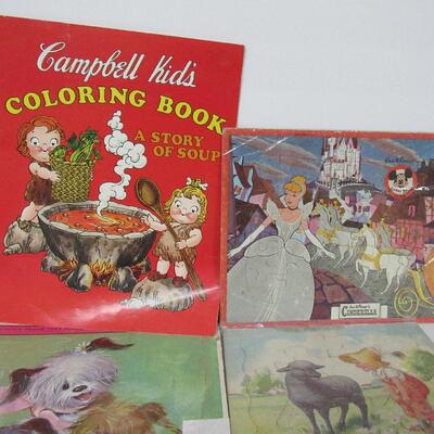 Lot of Kids Puzzles and Campbells Coloring Book