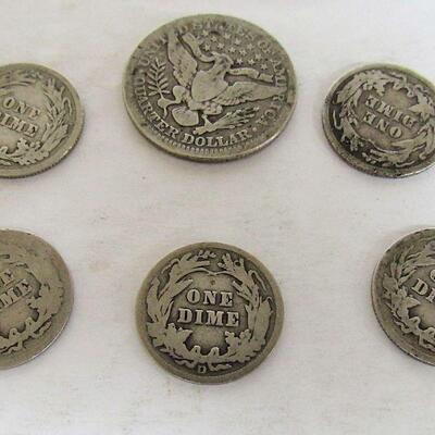 US Silver Barber Coins: 1902 Quarter, 1903, 1912, 1914, 1914D, 1916 Dimes