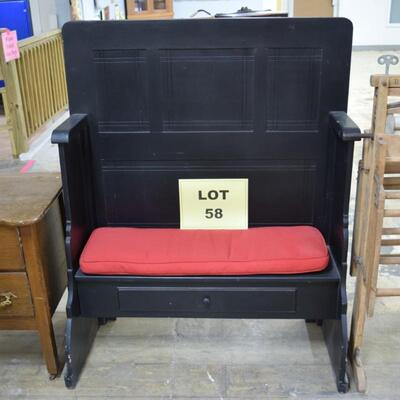 Black Wood Bench/Pew with Red Cushion