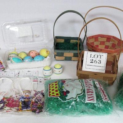 Large Lot of Easter Decor, Vintage Baskets, Grass, More