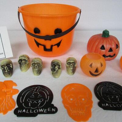 Lot of Older Plastic Halloween Items, Candle, and Witch Pin