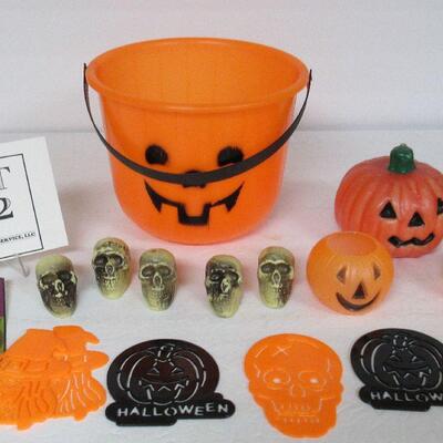 Lot of Older Plastic Halloween Items, Candle, and Witch Pin