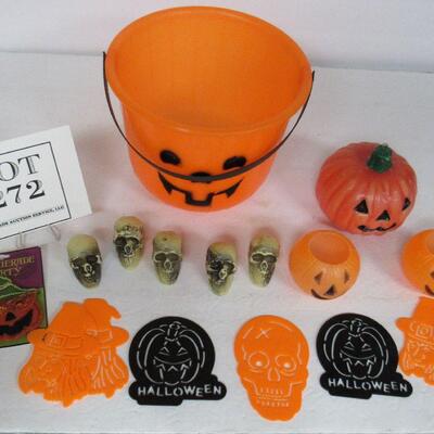 Lot of Older Plastic Halloween Items, Candle, and Witch Pin