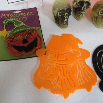 Lot of Older Plastic Halloween Items, Candle, and Witch Pin