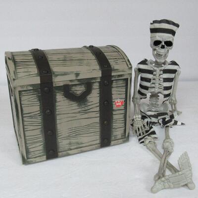 Plastic Treasure Chest With Skull Head and Plastic Skeleton