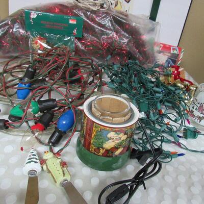 Large Lot of Mixed Christmas Stuff, Music Box, Warmer, Ornaments Lights
