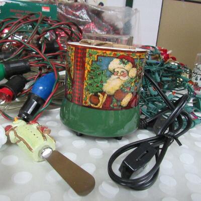 Large Lot of Mixed Christmas Stuff, Music Box, Warmer, Ornaments Lights