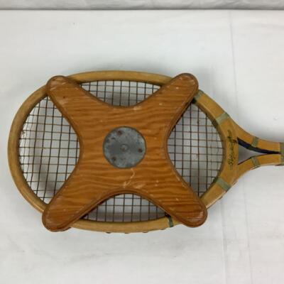 Lot 1045  Pair of Vintage Wooden Game Sets & Vintage J. Hunter Smith Aristocrat Tennis Racket