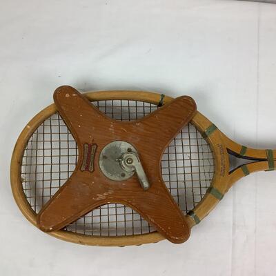 Lot 1045  Pair of Vintage Wooden Game Sets & Vintage J. Hunter Smith Aristocrat Tennis Racket