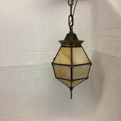 Lot 1047  Capiz Shell Lamp Shade  & Slagglass  Hanging Light