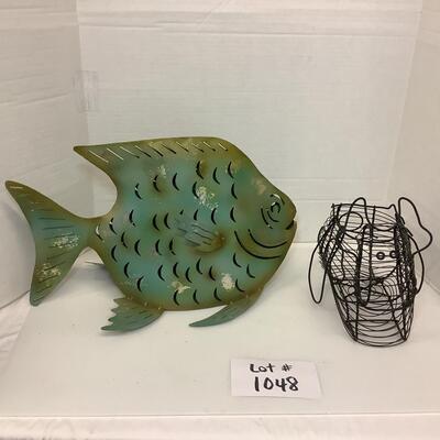 Lot 1048. Decorative Metal Fish Lantern & Black Wire Basket ( Dog )