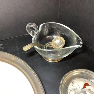 Lot 1050. Pheasant Tray/ Coasters, Round Pewter Tray, Heart Shaped Dish with Sterling Silver Base & Spoon