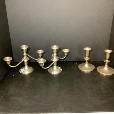 Lot 1051  Pair of Sterling Silver Candlesticks & Pair of Sterling Silver Candelabrum