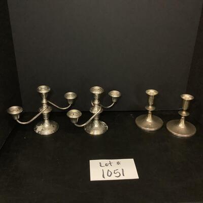 Lot 1051  Pair of Sterling Silver Candlesticks & Pair of Sterling Silver Candelabrum