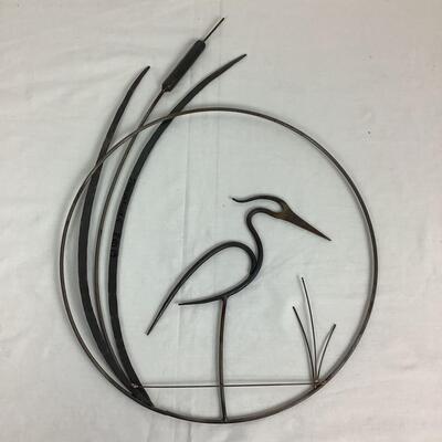 1005 Paul Lockhart Cattail & Heron Metal Sculpture