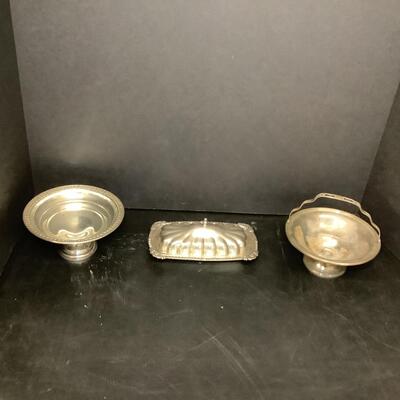 Lot 1053. Lot of Sterling Silver- Butter Dish ( glass insert ) , Pedestal Candy Dishes