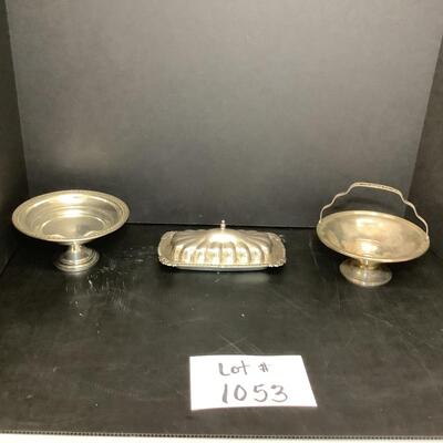Lot 1053. Lot of Sterling Silver- Butter Dish ( glass insert ) , Pedestal Candy Dishes