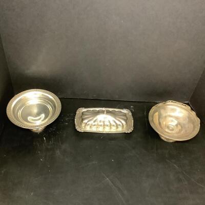 Lot 1053. Lot of Sterling Silver- Butter Dish ( glass insert ) , Pedestal Candy Dishes