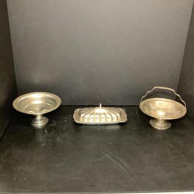 Lot 1053. Lot of Sterling Silver- Butter Dish ( glass insert ) , Pedestal Candy Dishes
