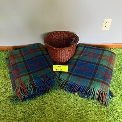 2 Wool blankets and waste basket