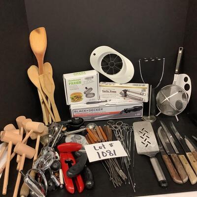 Lot 1081. Lot of Kitchen Utensils/ Crab Mallets / Knives / Fondu Forks  / More