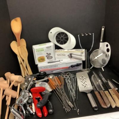 Lot 1081. Lot of Kitchen Utensils/ Crab Mallets / Knives / Fondu Forks  / More