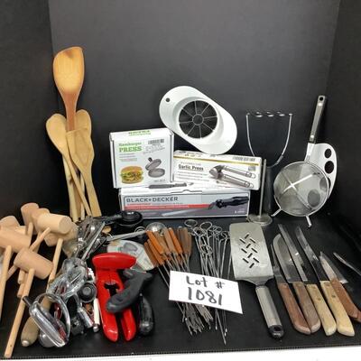 Lot 1081. Lot of Kitchen Utensils/ Crab Mallets / Knives / Fondu Forks  / More