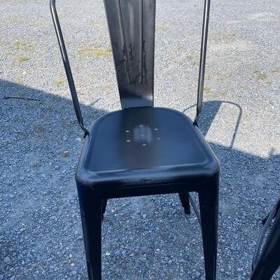 1069 Set of Three Black Steel Bar Stools