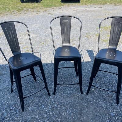 1069 Set of Three Black Steel Bar Stools