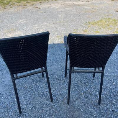 1086 Pair of Dark Brown Faux Wicker Patio Bar Stools
