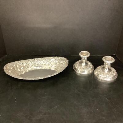 Lot 1084. S. Kirk & Son Oval Bowl & Candlesticks